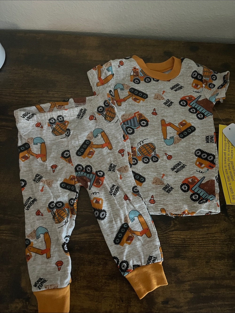 Kids Construction Truck Pajama Set - Orange Trim
